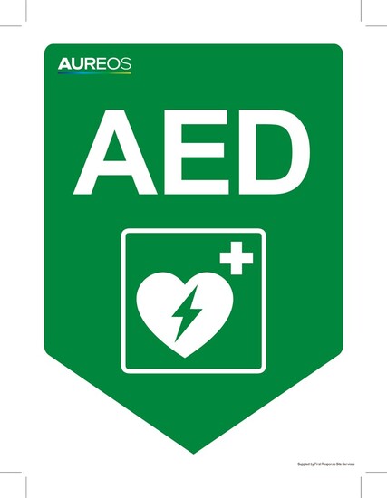 Picture of AED here arrow 150mm X 200mm